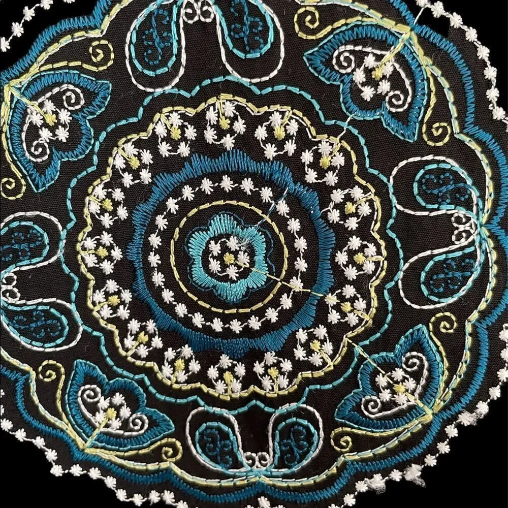Heart Soul ❤️❤️❤️ black cotton a line skirt with embroidered medallion accents